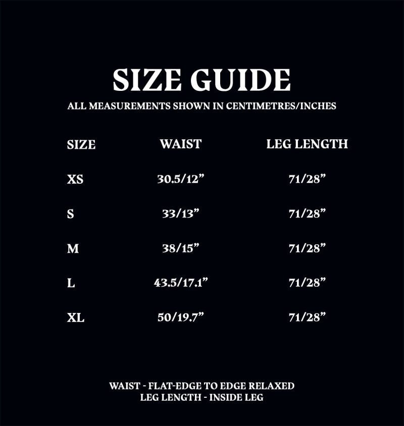 Size Guide Adult Lounge Bottoms