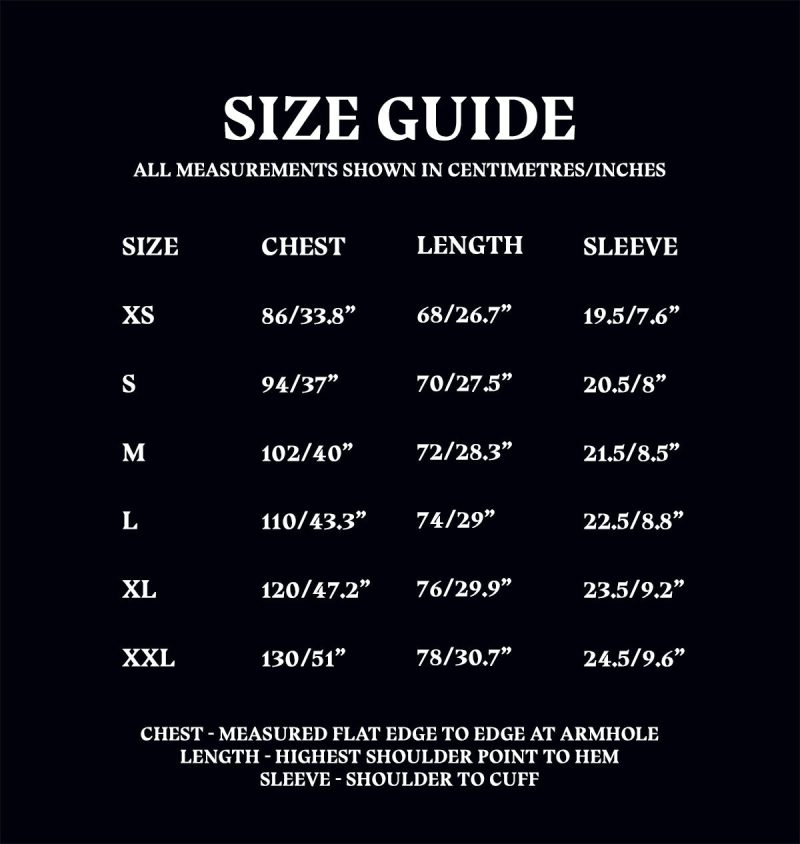 Size Guide BLOCK TSHIRT