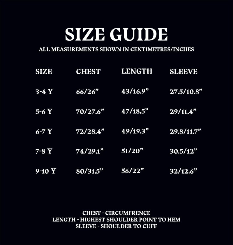 Size Guide KidsQuidditchT Shirt